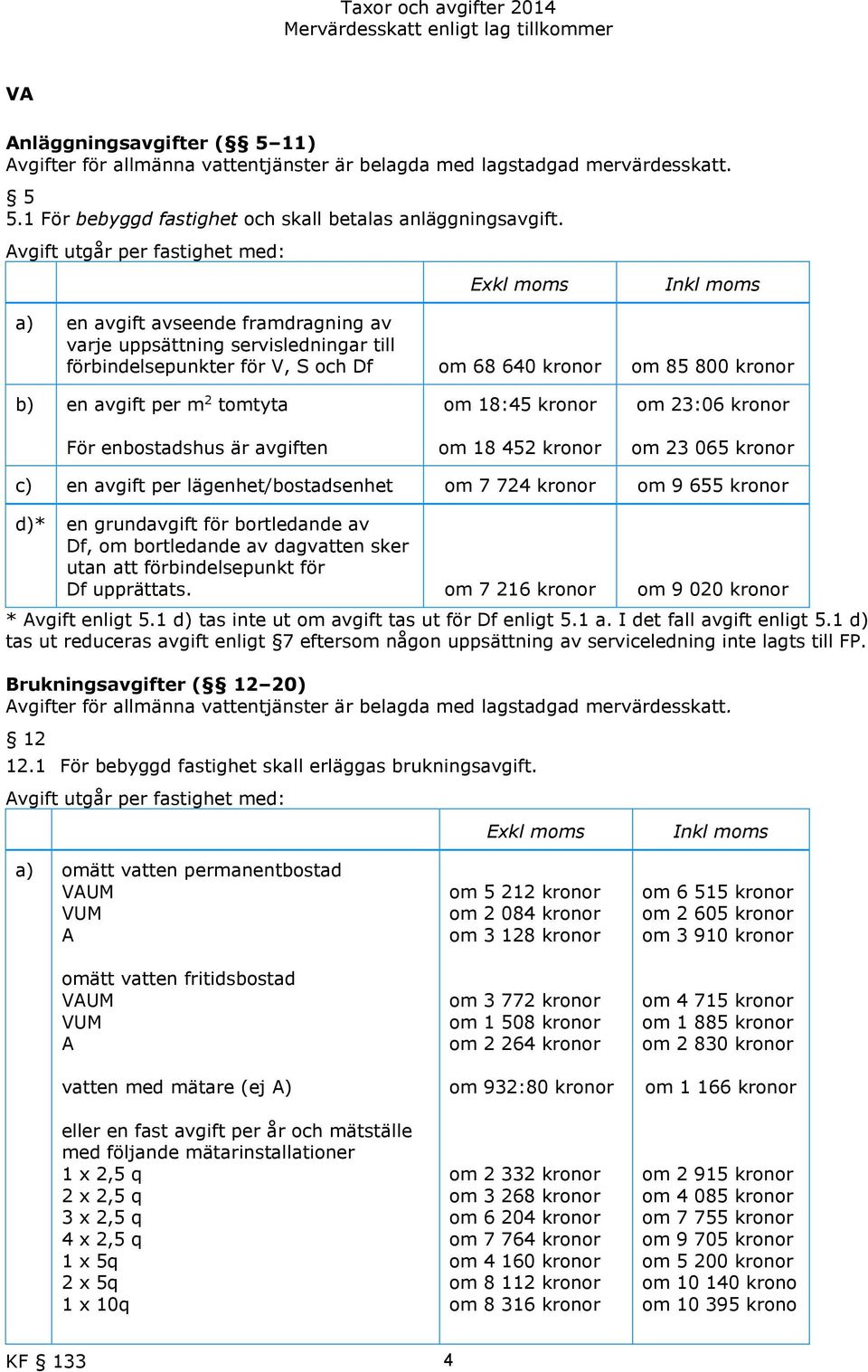 b) en avgift per m 2 tomtyta För enbostadshus är avgiften om 18:45 kronor om 18 452 kronor om 23:06 kronor om 23 065 kronor c) en avgift per lägenhet/bostadsenhet om 7 724 kronor om 9 655 kronor d)*