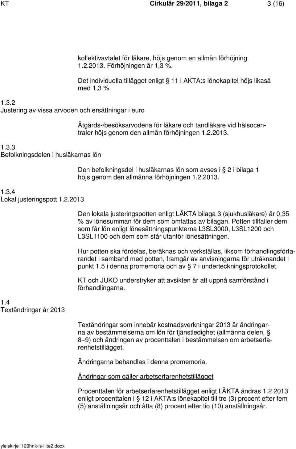 Åtgärds-/besöksarvodena för läkare och tandläkare vid hälsocentraler höjs genom den allmän förhöjningen 1.2.2013.