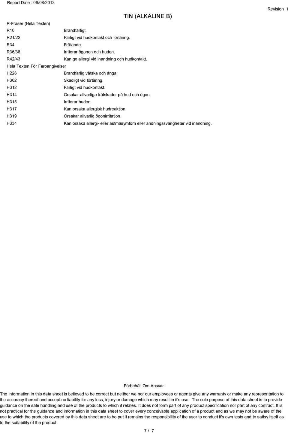 H317 Kan orsaka allergisk hudreaktion. H319 Orsakar allvarlig ögonirritation. H334 Kan orsaka allergi- eller astmasymtom eller andningssvårigheter vid inandning.