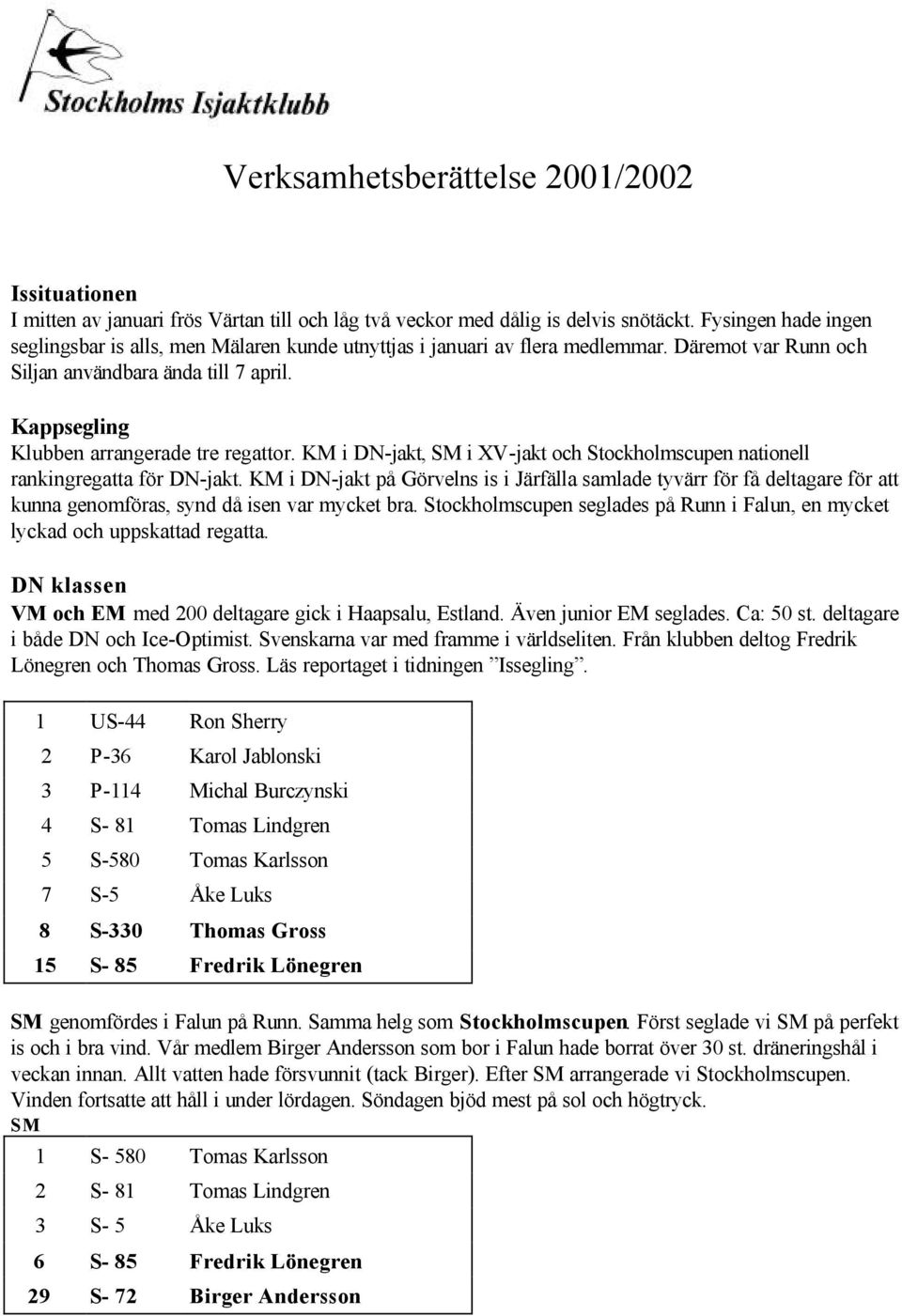 Kappsegling Klubben arrangerade tre regattor. KM i DN-jakt, SM i XV-jakt och Stockholmscupen nationell rankingregatta för DN-jakt.