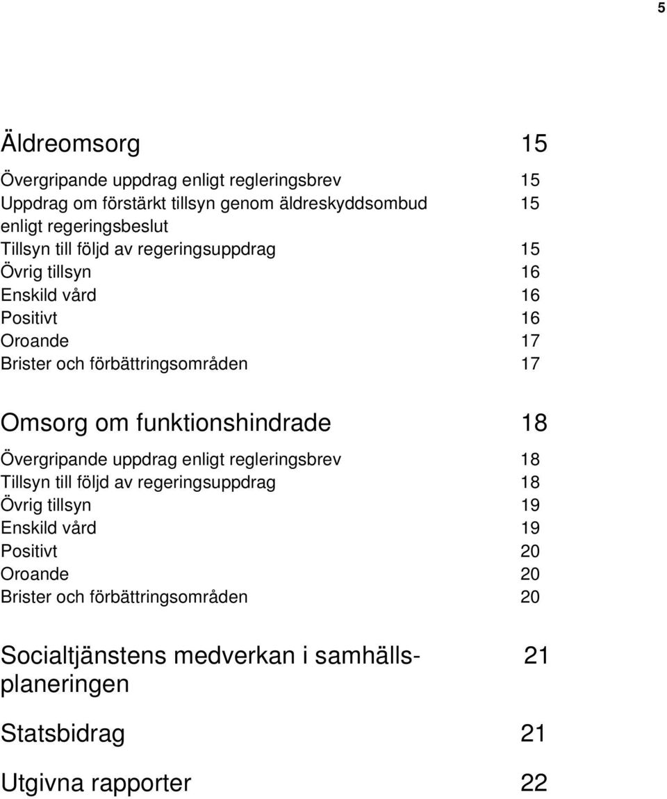 funktionshindrade 18 Övergripande uppdrag enligt regleringsbrev 18 Tillsyn till följd av regeringsuppdrag 18 Övrig tillsyn 19 Enskild vård 19