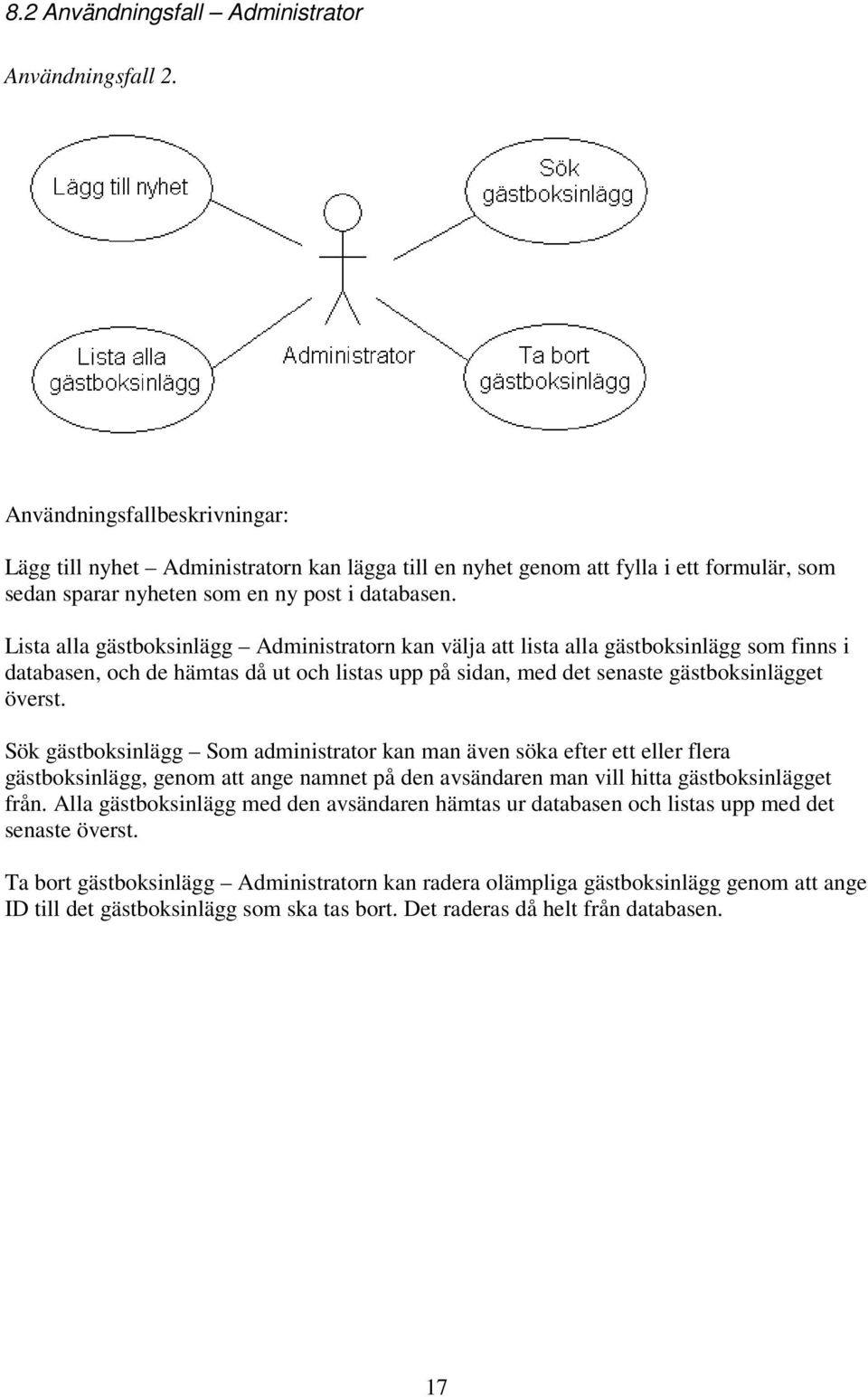 Lista alla gästboksinlägg Administratorn kan välja att lista alla gästboksinlägg som finns i databasen, och de hämtas då ut och listas upp på sidan, med det senaste gästboksinlägget överst.