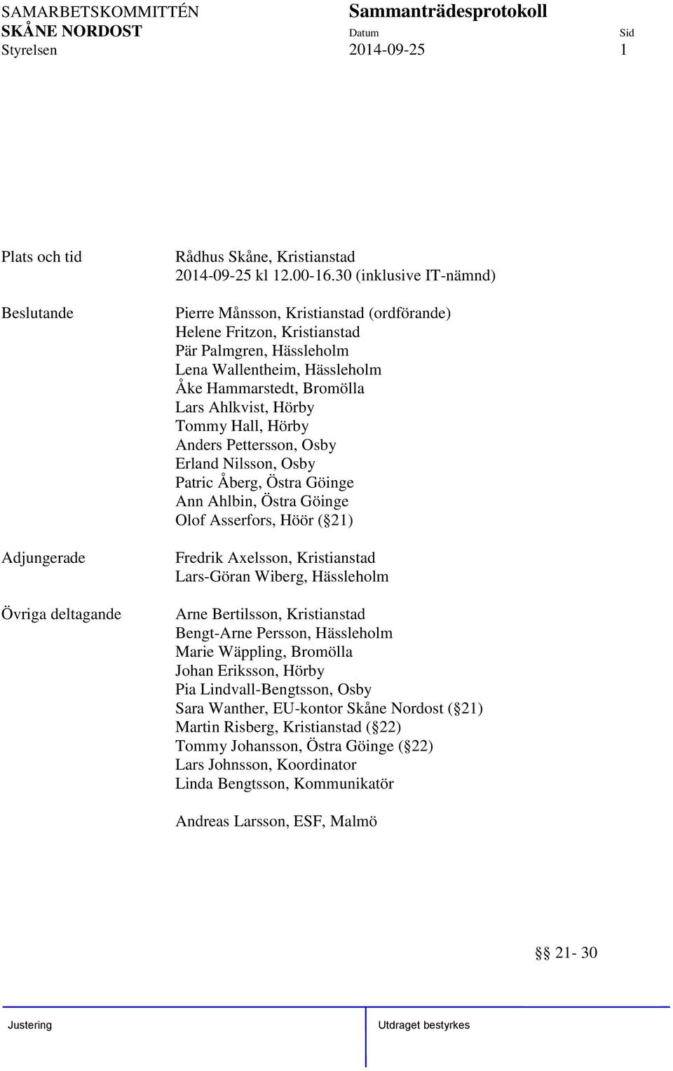Tommy Hall, Hörby Anders Pettersson, Osby Erland Nilsson, Osby Patric Åberg, Östra Göinge Ann Ahlbin, Östra Göinge Olof Asserfors, Höör ( 21) Fredrik Axelsson, Kristianstad Lars-Göran Wiberg,