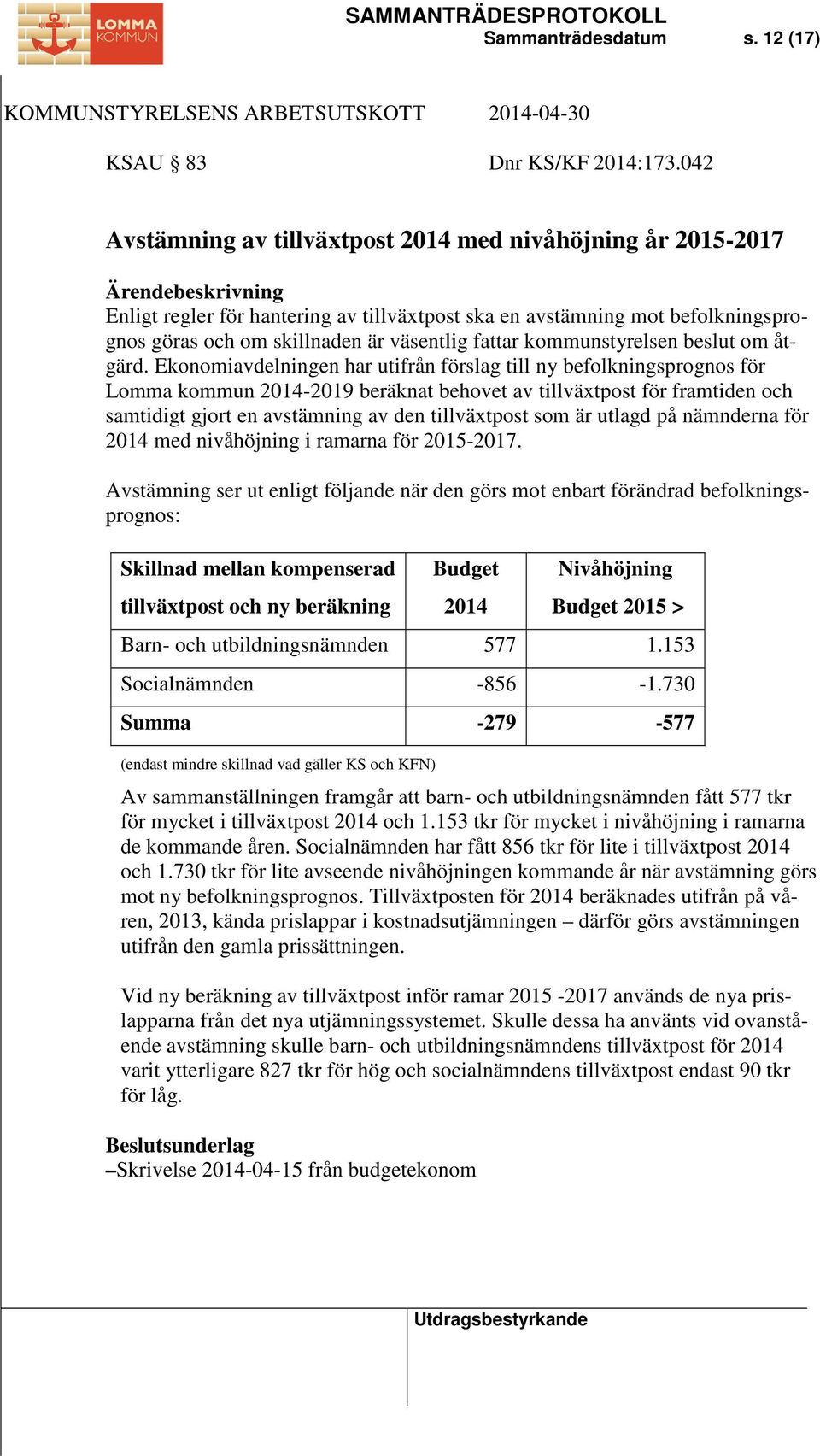 kommunstyrelsen beslut om åtgärd.