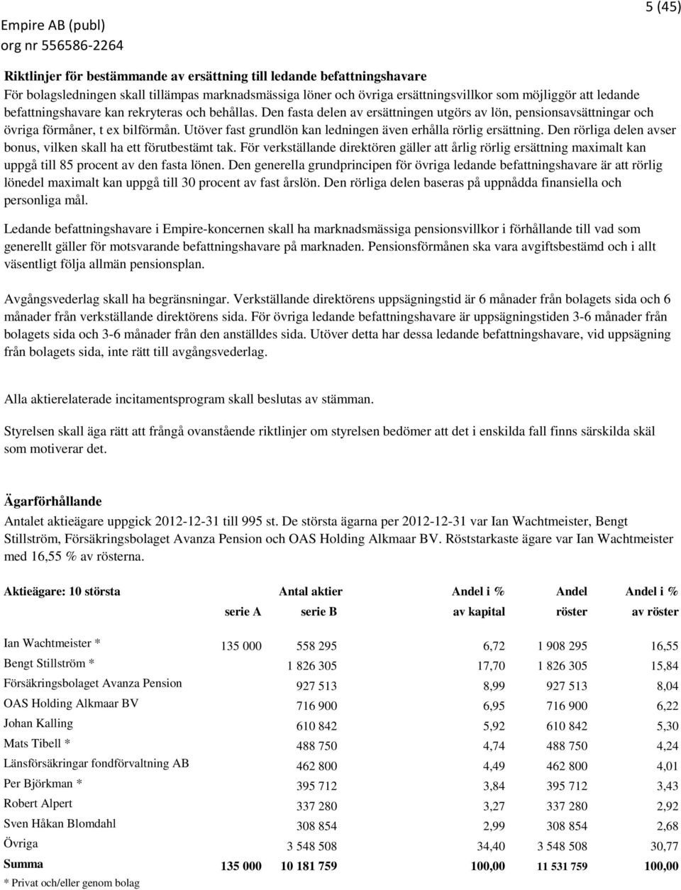 Utöver fast grundlön kan ledningen även erhålla rörlig ersättning. Den rörliga delen avser bonus, vilken skall ha ett förutbestämt tak.