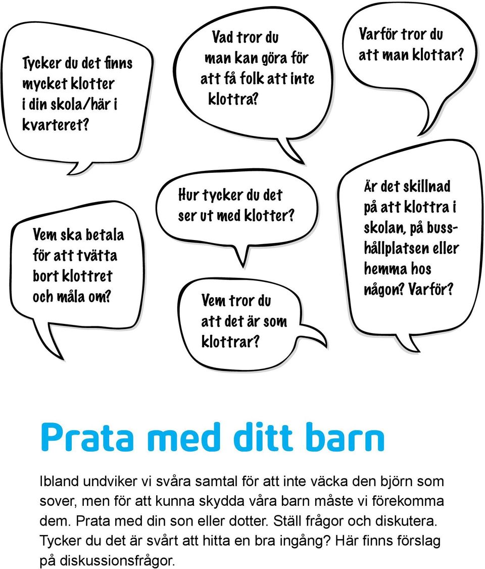 Prata med din son eller dotter. Ställ frågor och diskutera.