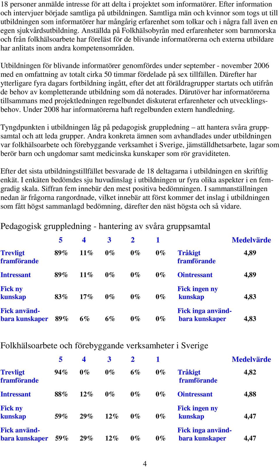 Anställda på Folkhälsobyrån med erfarenheter som barnmorska och från folkhälsoarbete har föreläst för de blivande informatörerna och externa utbildare har anlitats inom andra kompetensområden.