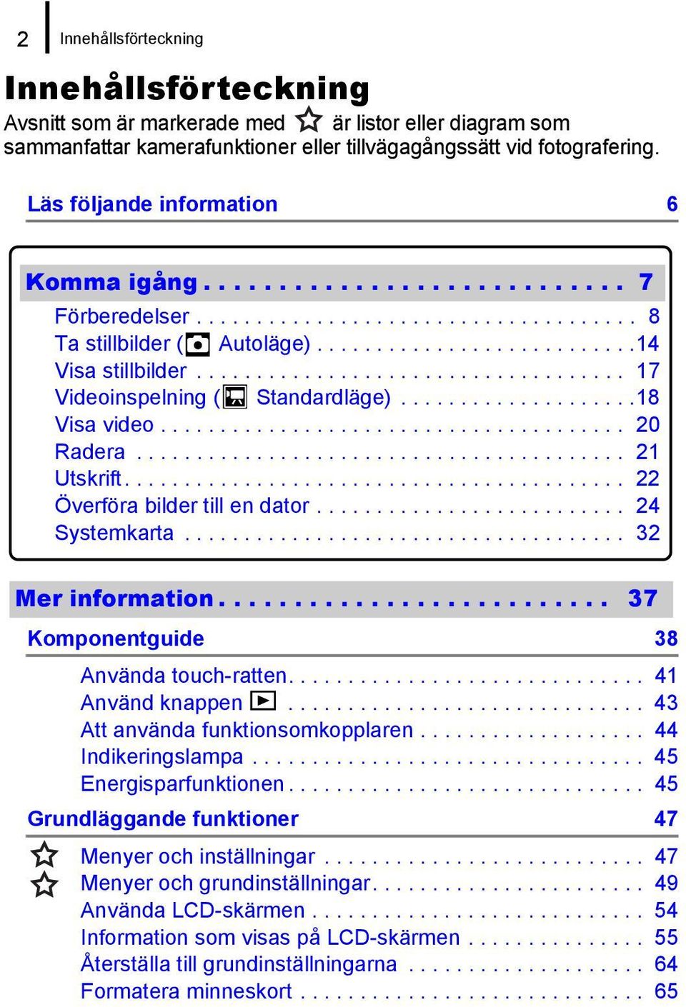 ................................... 17 Videoinspelning ( Standardläge)....................18 Visa video....................................... 20 Radera......................................... 21 Utskrift.