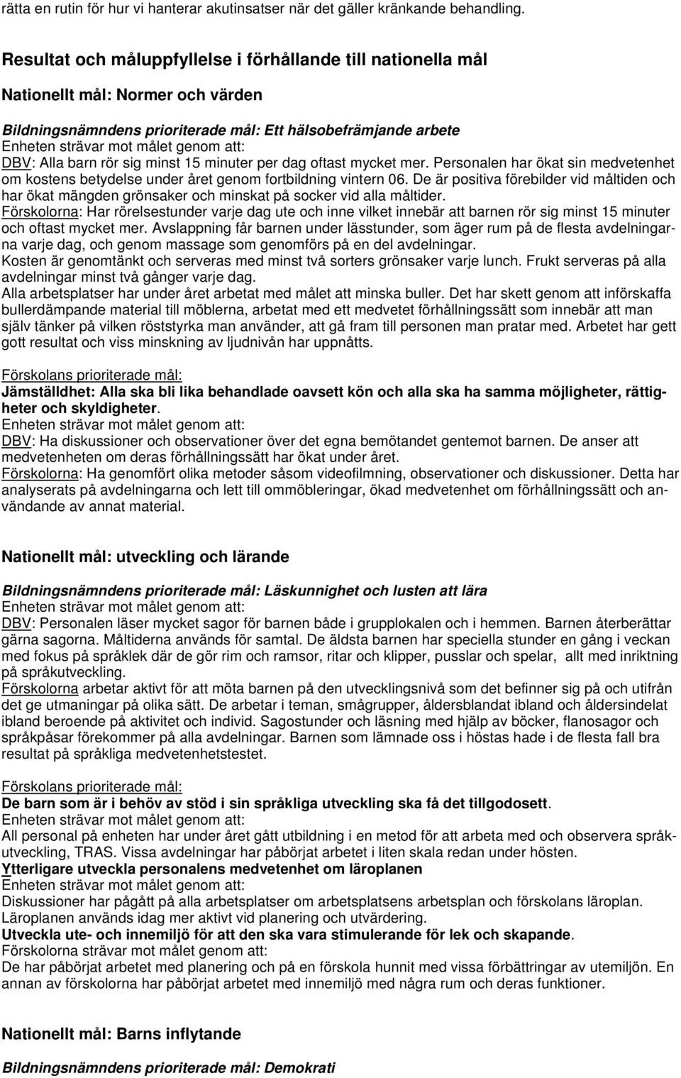 per dag oftast mycket mer. Personalen har ökat sin medvetenhet om kostens betydelse under året genom fortbildning vintern 06.