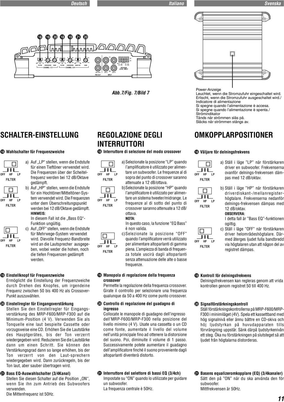 Die Frequenzen unter dem Überschreitungspunkt werden bei 12 db/oktave gedämpft. HINWEIS: In diesem Fall ist die Bass EQ - Funktion ungültig.