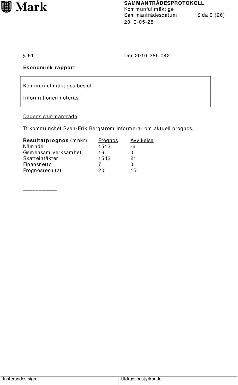 Dagens sammanträde Tf kommunchef Sven-Erik Bergström informerar om aktuell