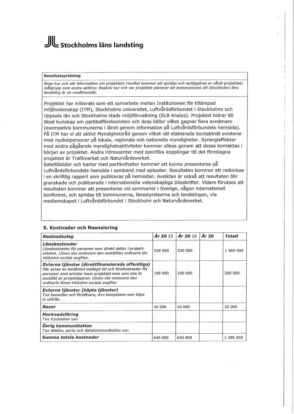 (ITM), Stockholms universitet, Luftvärdsförbundet i Stockholms och Uppsala län och Stockholms stads miljöförvaltning (SLB Analys).