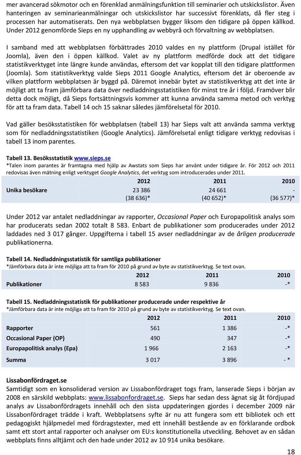 Under 2012 genomförde Sieps en ny upphandling av webbyrå och förvaltning av webbplatsen.