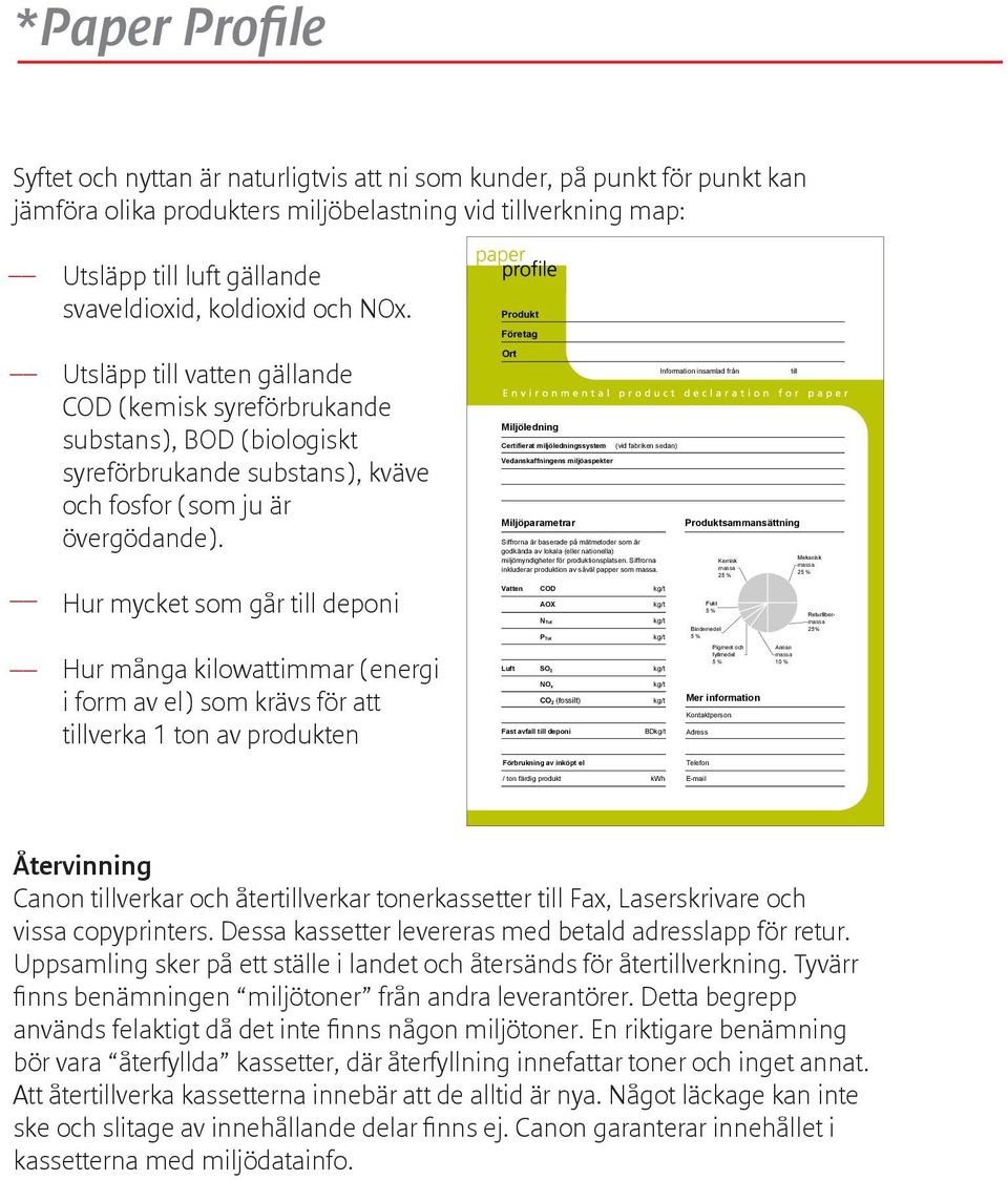 Hur mycket som går till deponi Hur många kilowattimmar (energi i form av el) som krävs för att tillverka 1 ton av produkten Produkt Företag Ort Information insamlad från till Miljöledning Certifierat