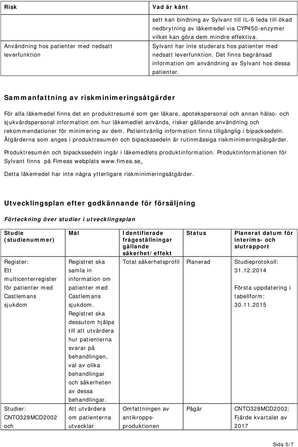 Sammanfattning av riskminimeringsåtgärder För alla läkemedel finns det en produktresumé som ger läkare, apotekspersonal och annan hälso- och sjukvårdspersonal information om hur läkemedlet används,