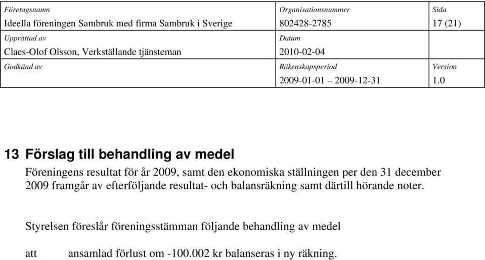 resultat- och balansräkning samt därtill hörande noter.