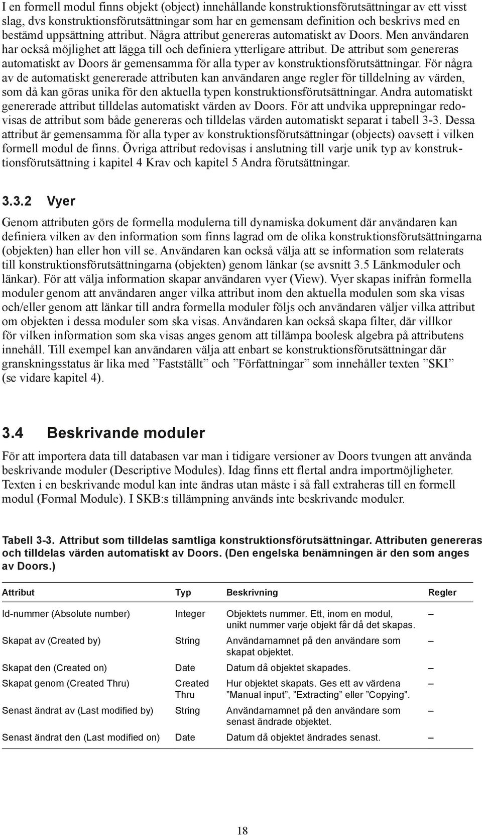 De attribut som genereras automatiskt av Doors är gemensamma för alla typer av konstruktionsförutsättningar.