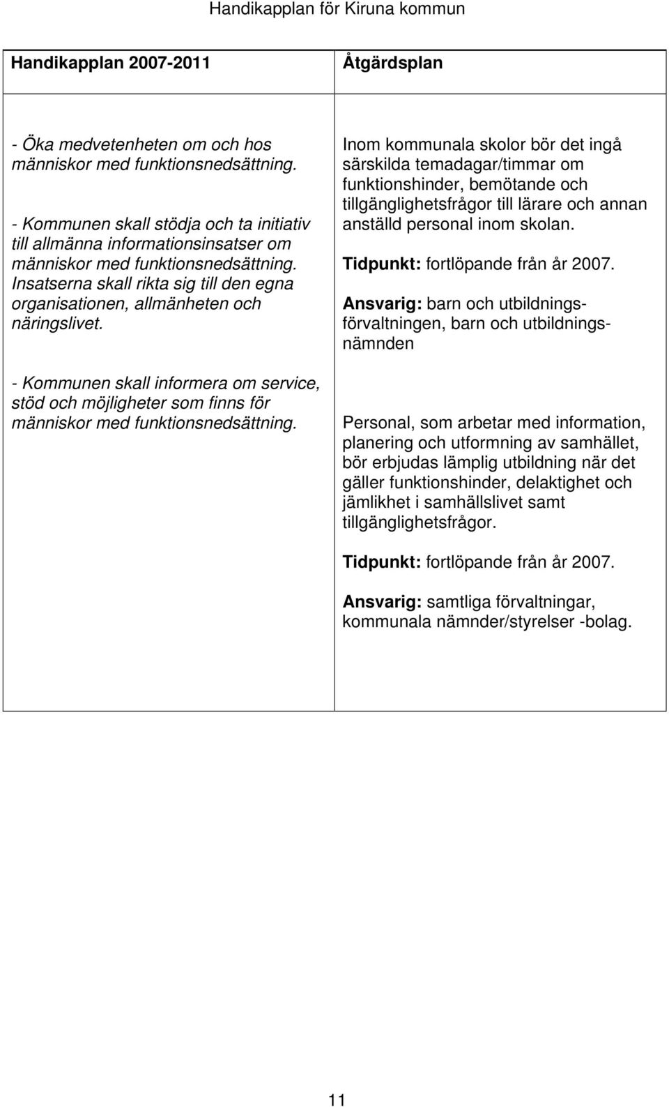 - Kommunen skall informera om service, stöd och möjligheter som finns för Inom kommunala skolor bör det ingå särskilda temadagar/timmar om funktionshinder, bemötande och