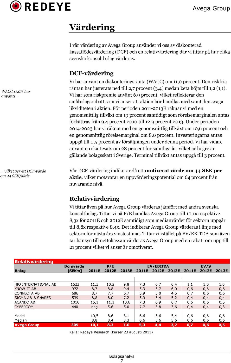 Vi har som riskpremie använt 6,9 procent, vilket reflekterar den småbolagsrabatt som vi anser att aktien bör handlas med samt den svaga likviditeten i aktien.