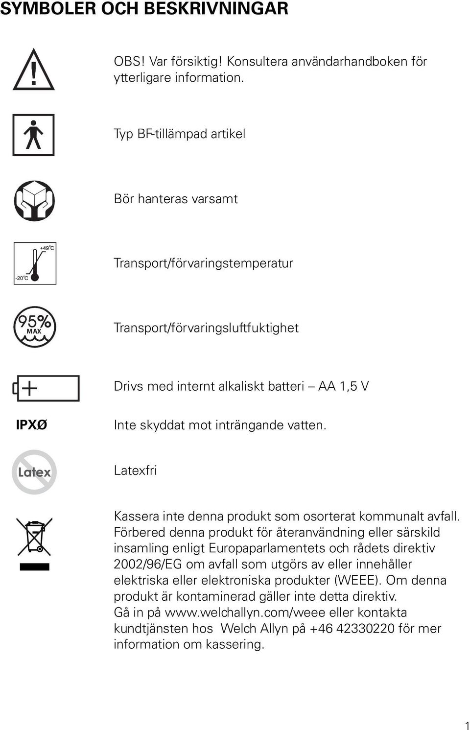 vatten. Latexfri Kassera inte denna produkt som osorterat kommunalt avfall.