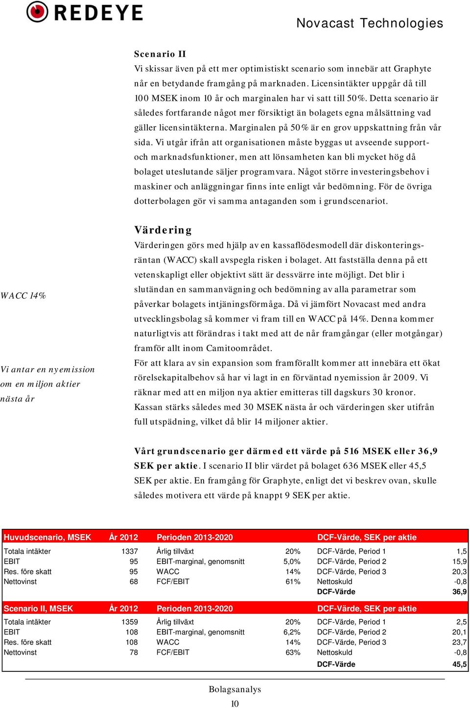 Detta scenario är således fortfarande något mer försiktigt än bolagets egna målsättning vad gäller licensintäkterna. Marginalen på 50% är en grov uppskattning från vår sida.