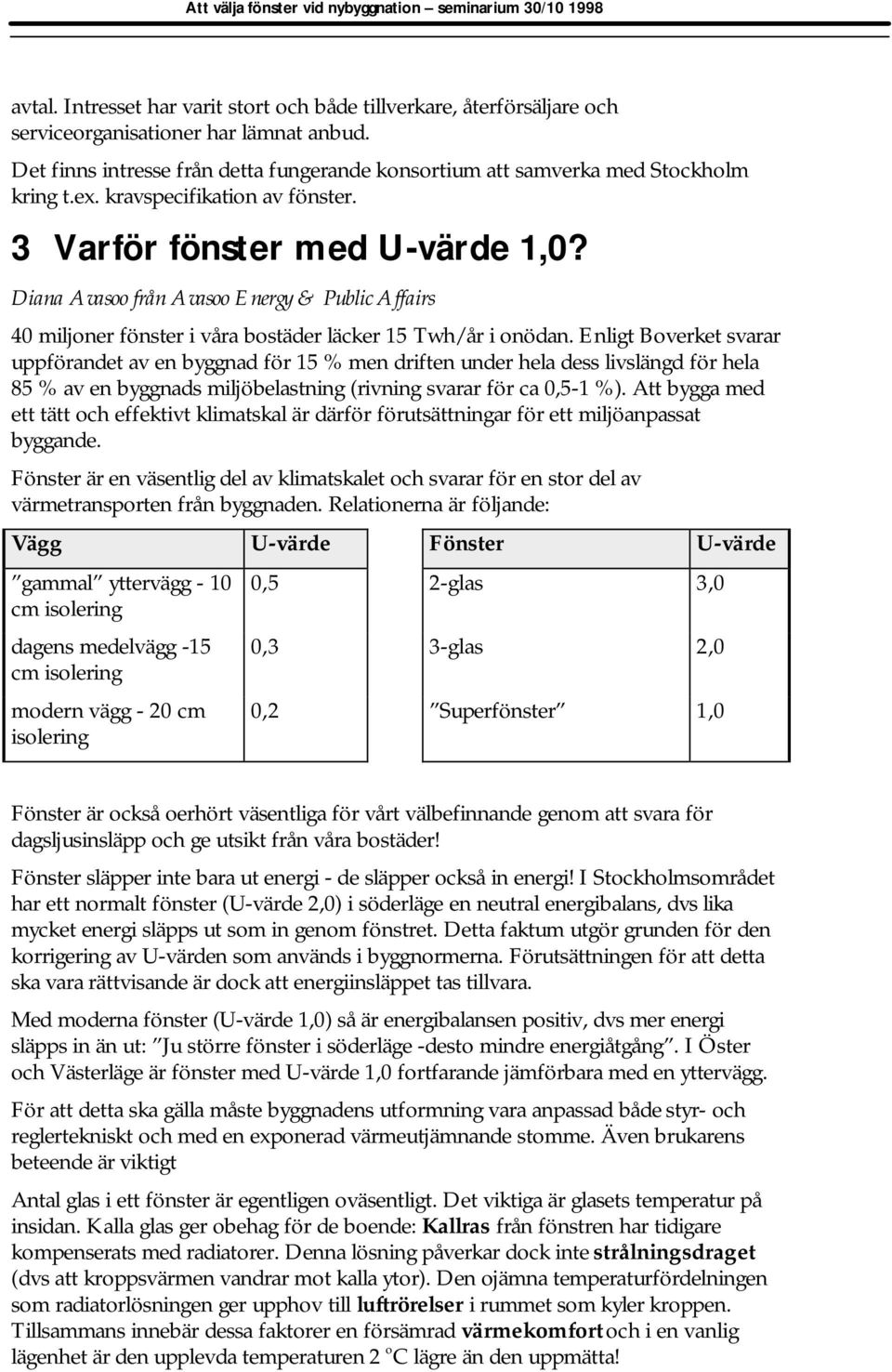 Diana Avasoo från Avasoo Energy & Public Affairs 40 miljoner fönster i våra bostäder läcker 15 Twh/år i onödan.