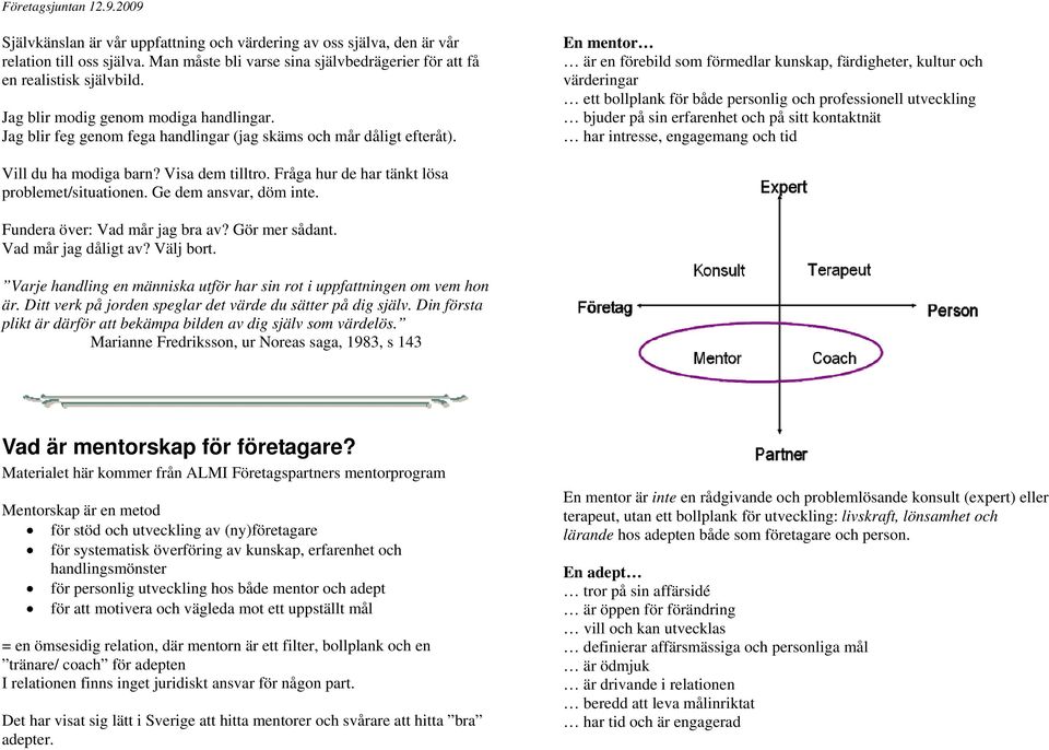 En mentor är en förebild som förmedlar kunskap, färdigheter, kultur och värderingar ett bollplank för både personlig och professionell utveckling bjuder på sin erfarenhet och på sitt kontaktnät har