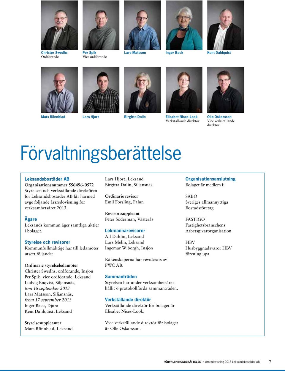 årsredovisning för verksamhetsåret 2013. Ägare Leksands kommun äger samtliga aktier i bolaget.