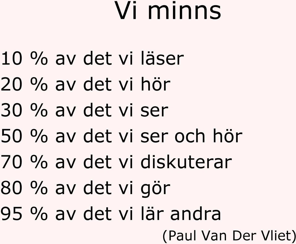 hör 70 % av det vi diskuterar 80 % av det vi