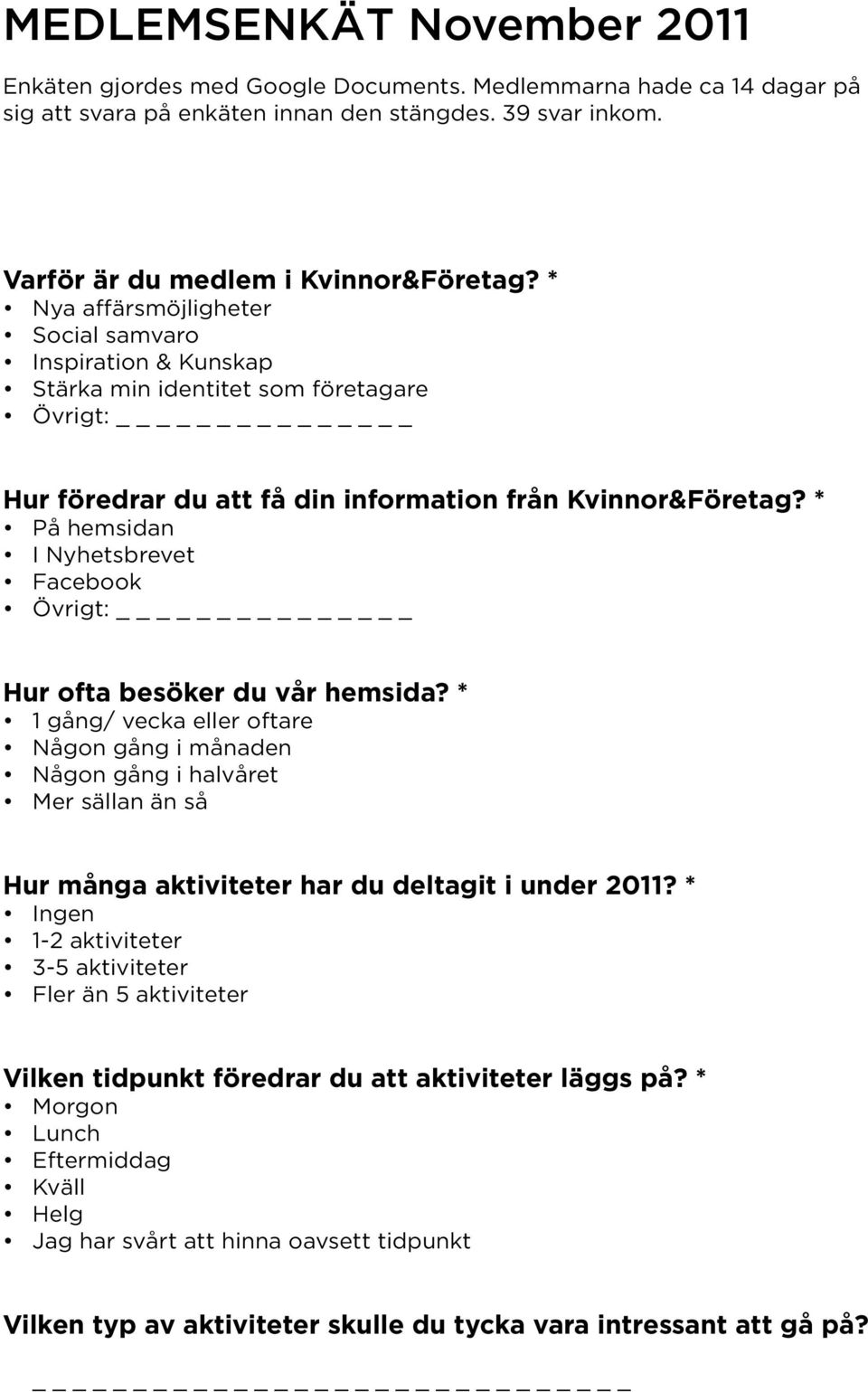 * På hemsidan I Nyhetsbrevet Facebook Övrigt: _ Hur ofta besöker du vår hemsida?