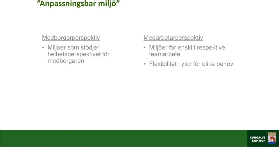 Medarbetarperspektiv Miljöer för enskilt