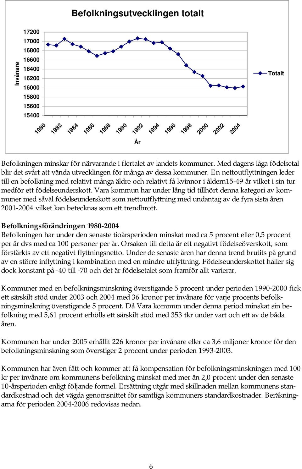 En nettoutflyttningen leder till en befolkning med relativt många äldre och relativt få kvinnor i åldern15-49 år vilket i sin tur medför ett födelseunderskott.