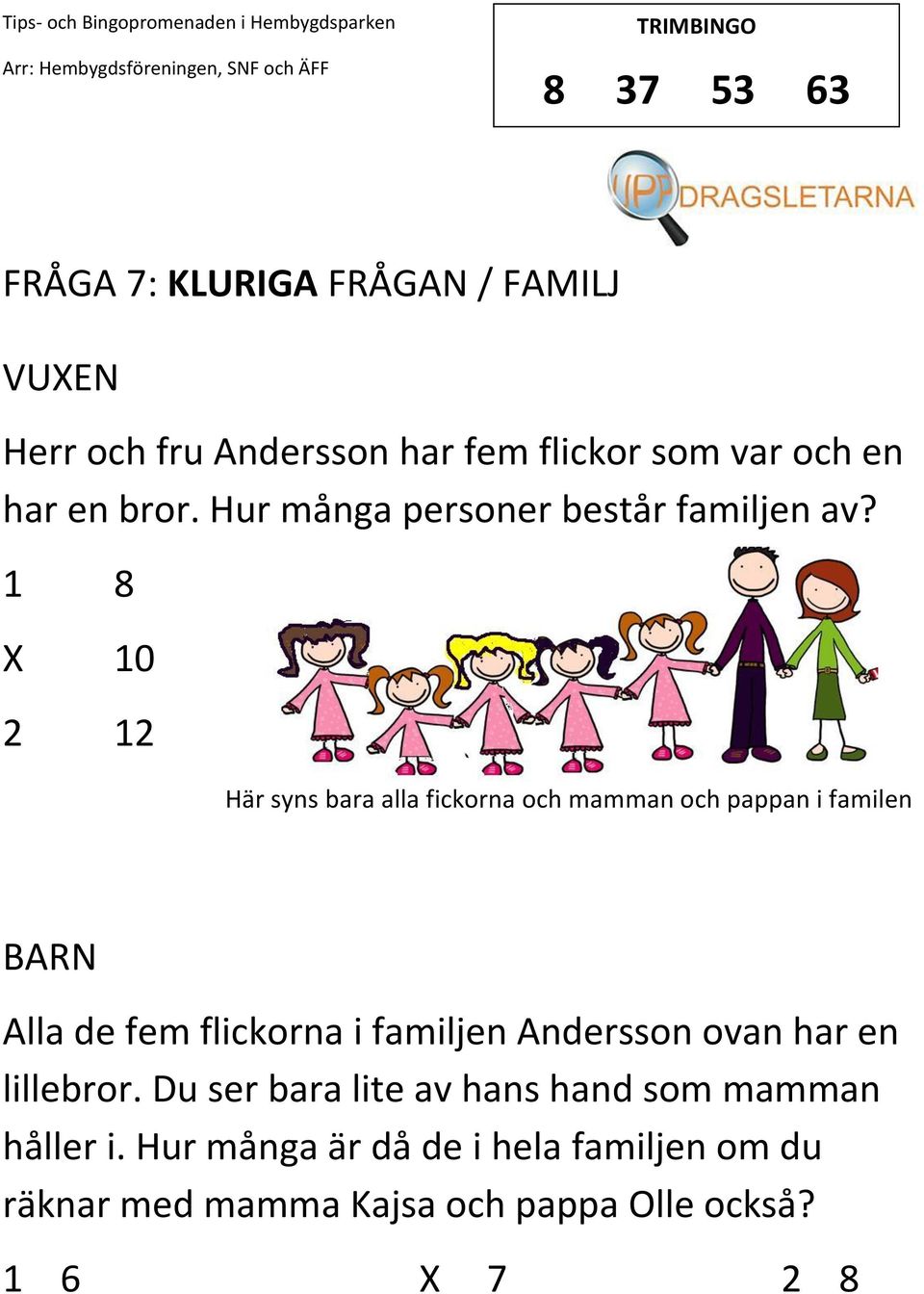 1 8 10 2 12 Här syns bara alla fickorna och mamman och pappan i familen Alla de fem flickorna i familjen