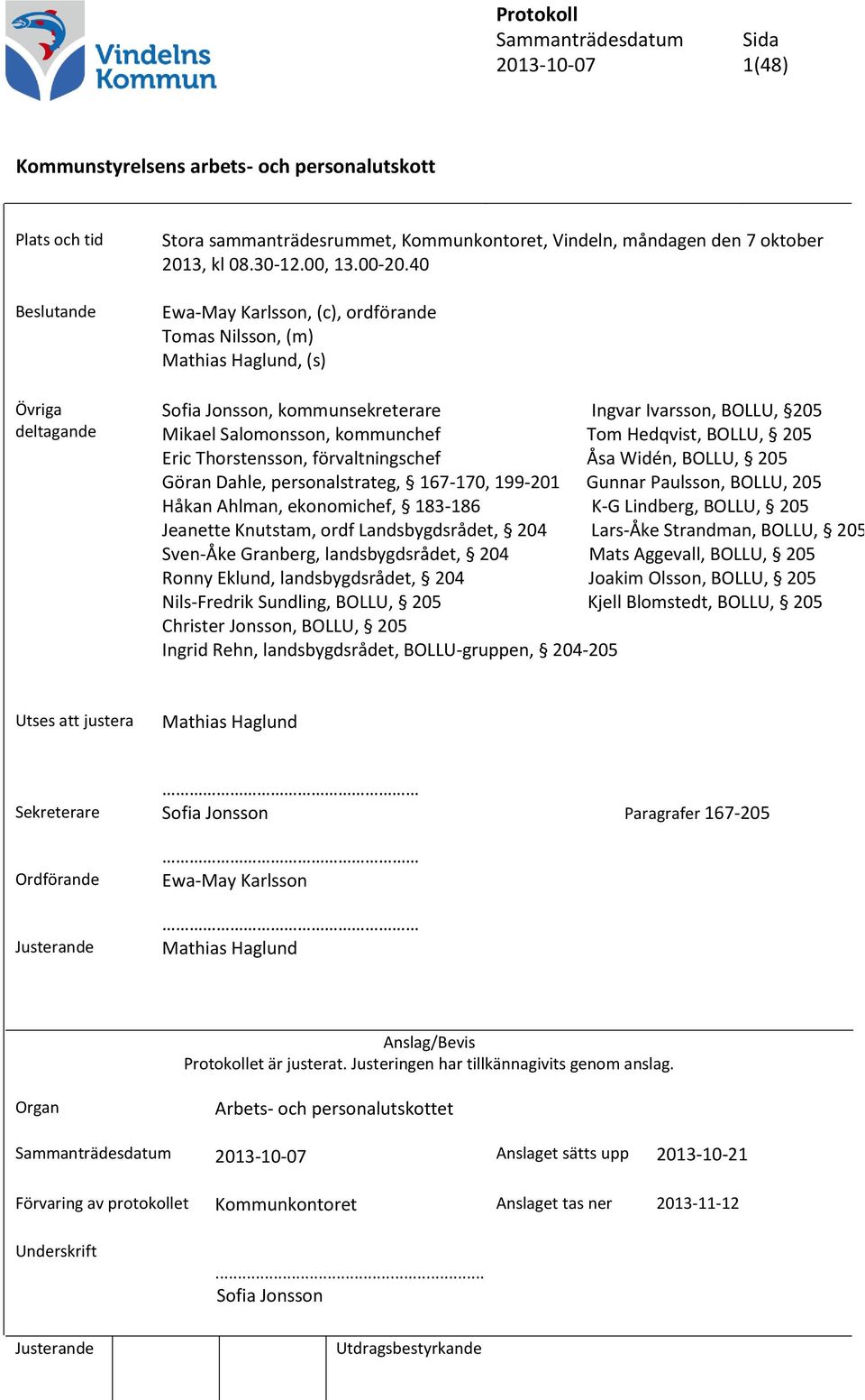 Thorstensson, förvaltningschef Åsa Widén, BOLLU, 205 Göran Dahle, personalstrateg, 167-170, 199-201 Gunnar Paulsson, BOLLU, 205 Håkan Ahlman, ekonomichef, 183-186 K-G Lindberg, BOLLU, 205 Jeanette