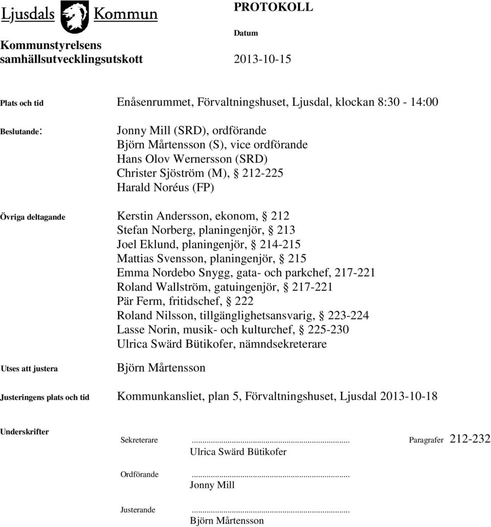 Snygg, gata- och parkchef, 217-221 Roland Wallström, gatuingenjör, 217-221 Pär Ferm, fritidschef, 222 Roland Nilsson, tillgänglighetsansvarig, 223-224 Lasse Norin, musik- och kulturchef, 225-230