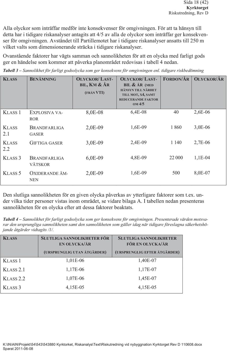 Avståndet till Partillemotet har i tidigare riskanalyser ansatts till 250 m vilket valts som dimensionerande sträcka i tidigare riskanalyser.