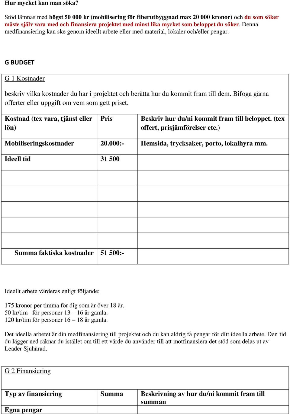 Denna medfinansiering kan ske genom ideellt arbete eller med material, lokaler och/eller pengar.