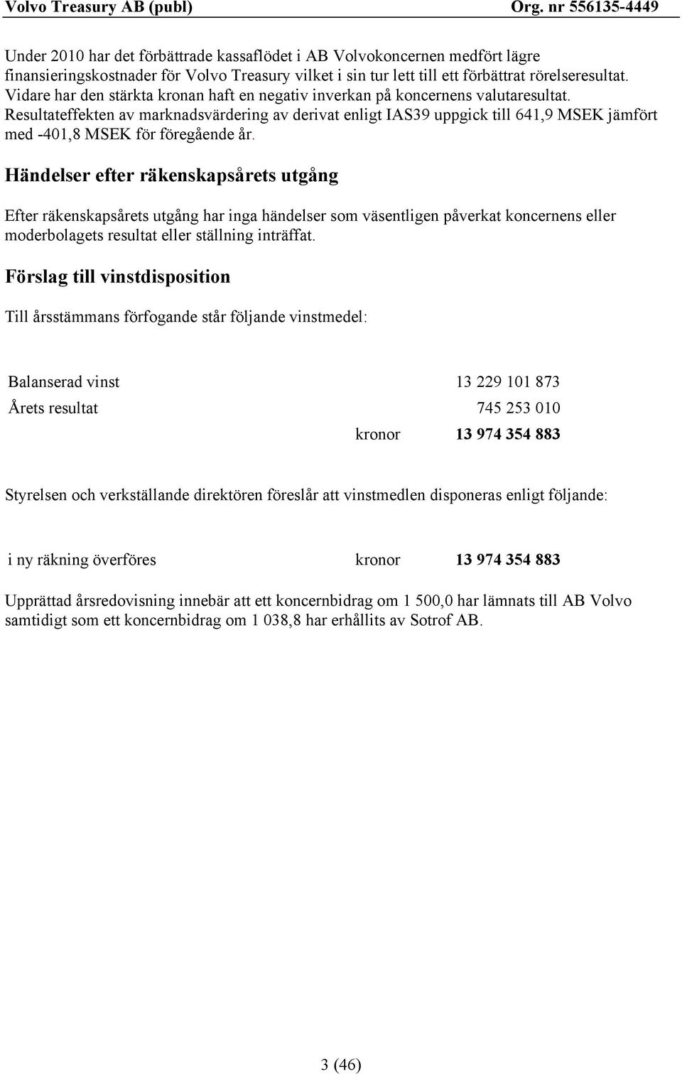 Resultateffekten av marknadsvärdering av derivat enligt IAS39 uppgick till 641,9 MSEK jämfört med -401,8 MSEK för föregående år.