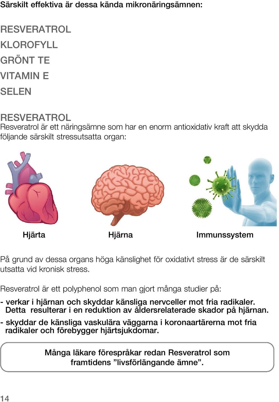 Resveratrol är ett polyphenol som man gjort många studier på: - verkar i hjärnan och skyddar känsliga nervceller mot fria radikaler.