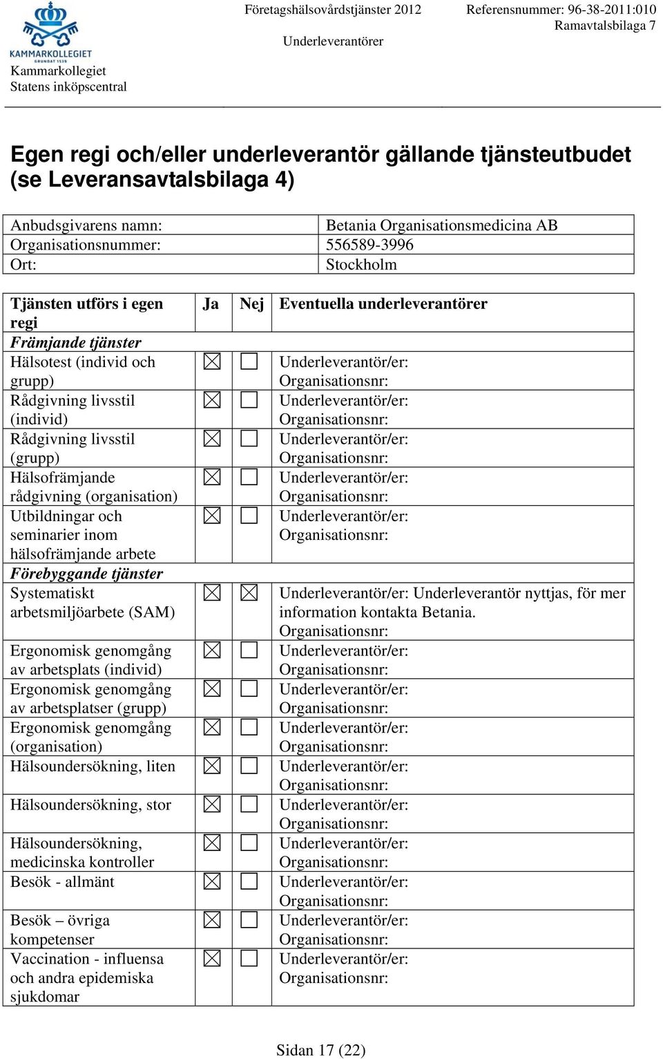 arbetsmiljöarbete (SAM) av arbetsplats (individ) av arbetsplatser (grupp) (organisation) Hälsoundersökning, liten Hälsoundersökning, stor Hälsoundersökning, medicinska kontroller Besök -