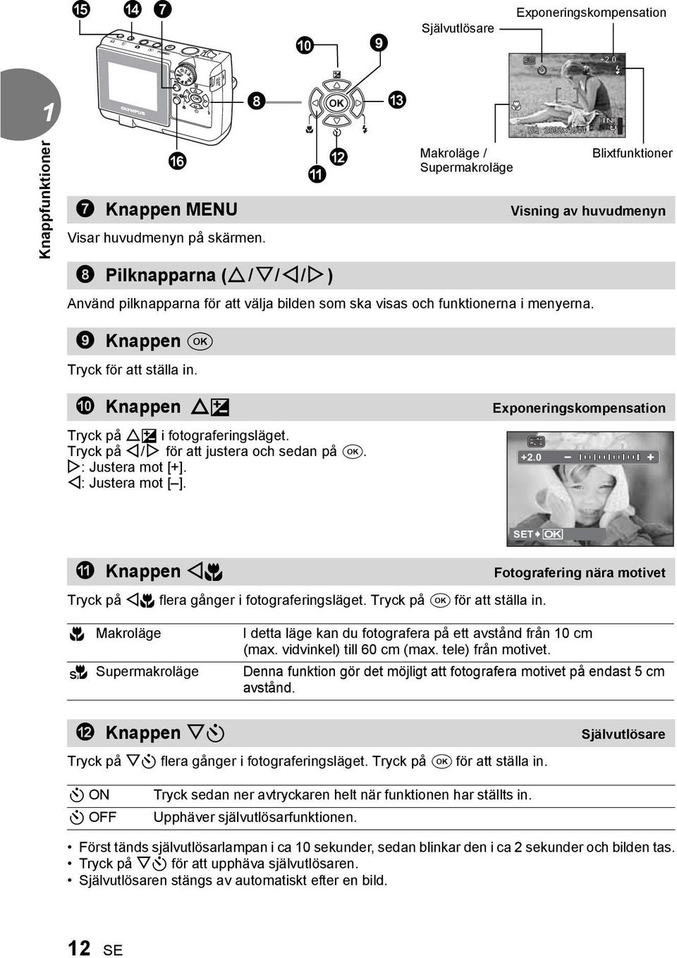 0 Knappen OF Exponeringskompensation Tryck på OF i fotograferingsläget. Tryck på X/Y för att justera och sedan på F. Y: Justera mot [+]. X: Justera mot [ ]. +2.