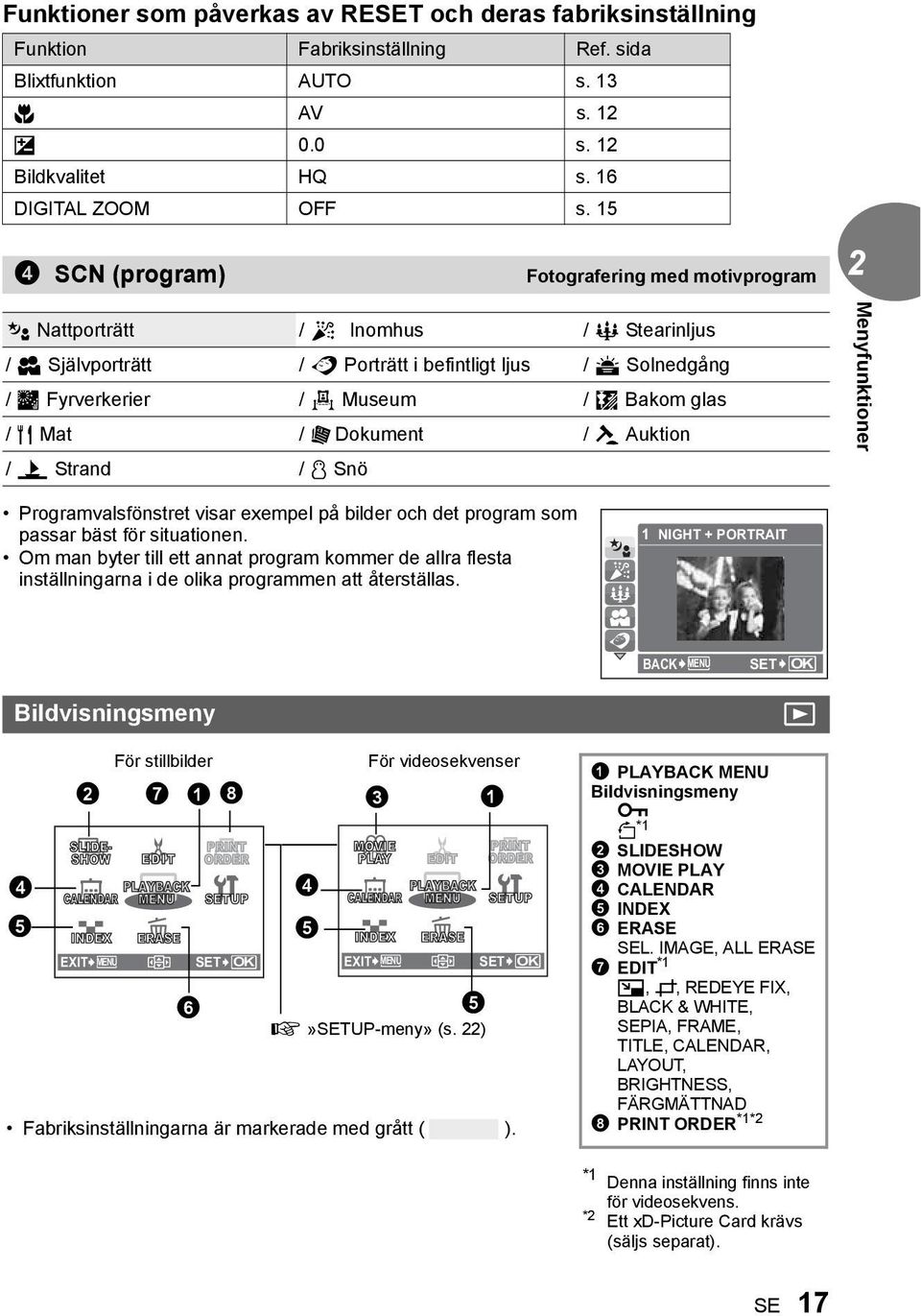 V Mat / p Dokument / i Auktion / Z Strand / a Snö 2Menyfunktioner Programvalsfönstret visar exempel på bilder och det program som passar bäst för situationen.