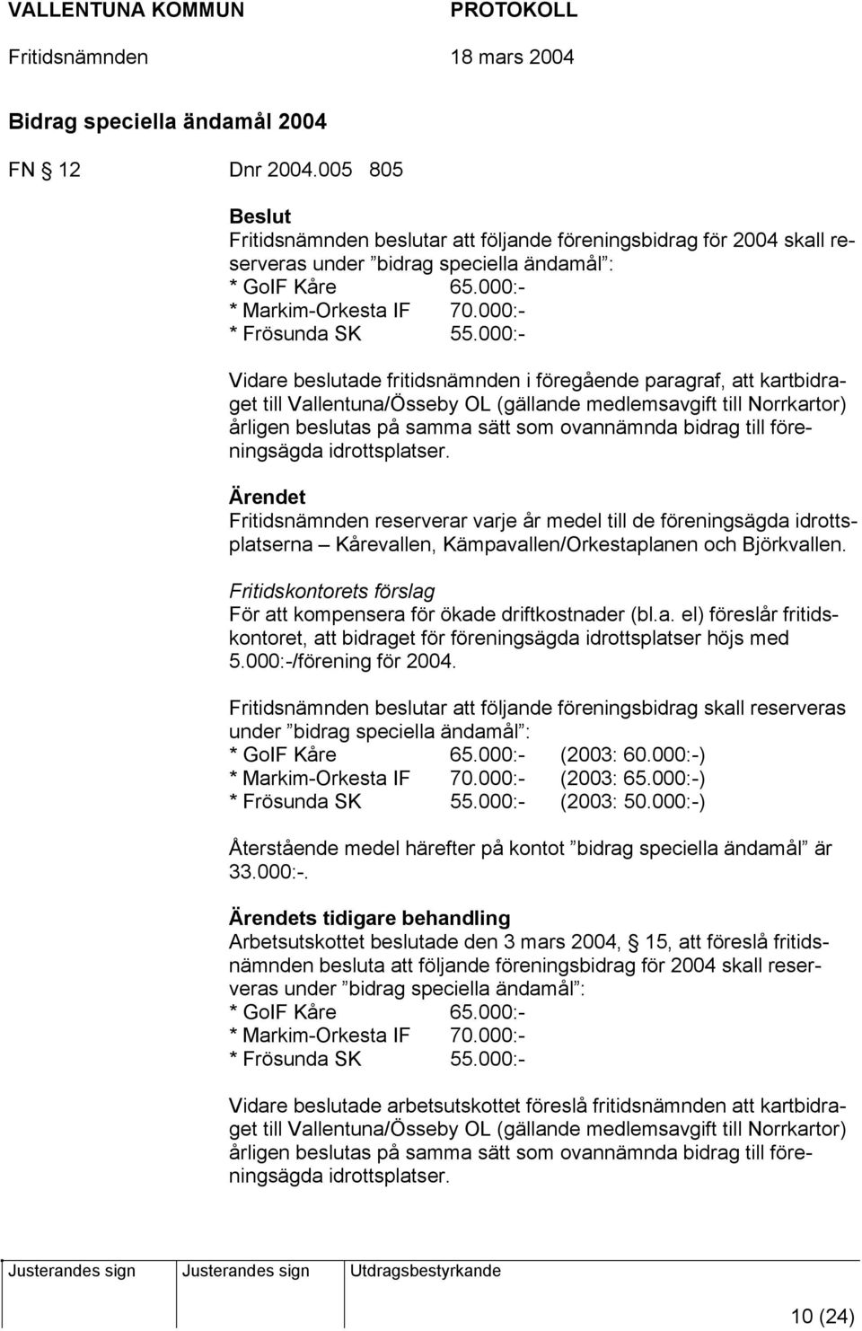 000:- Vidare beslutade fritidsnämnden i föregående paragraf, att kartbidraget till Vallentuna/Össeby OL (gällande medlemsavgift till Norrkartor) årligen beslutas på samma sätt som ovannämnda bidrag