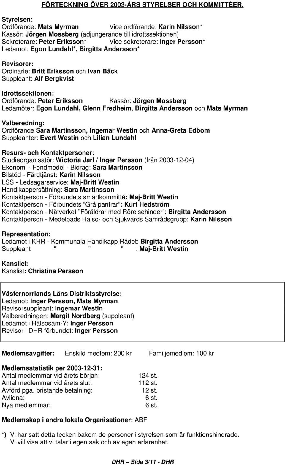 Egon Lundahl*, Birgitta Andersson* Revisorer: Ordinarie: Britt Eriksson och Ivan Bäck Suppleant: Alf Bergkvist Idrottssektionen: Ordförande: Peter Eriksson Kassör: Jörgen Mossberg Ledamöter: Egon