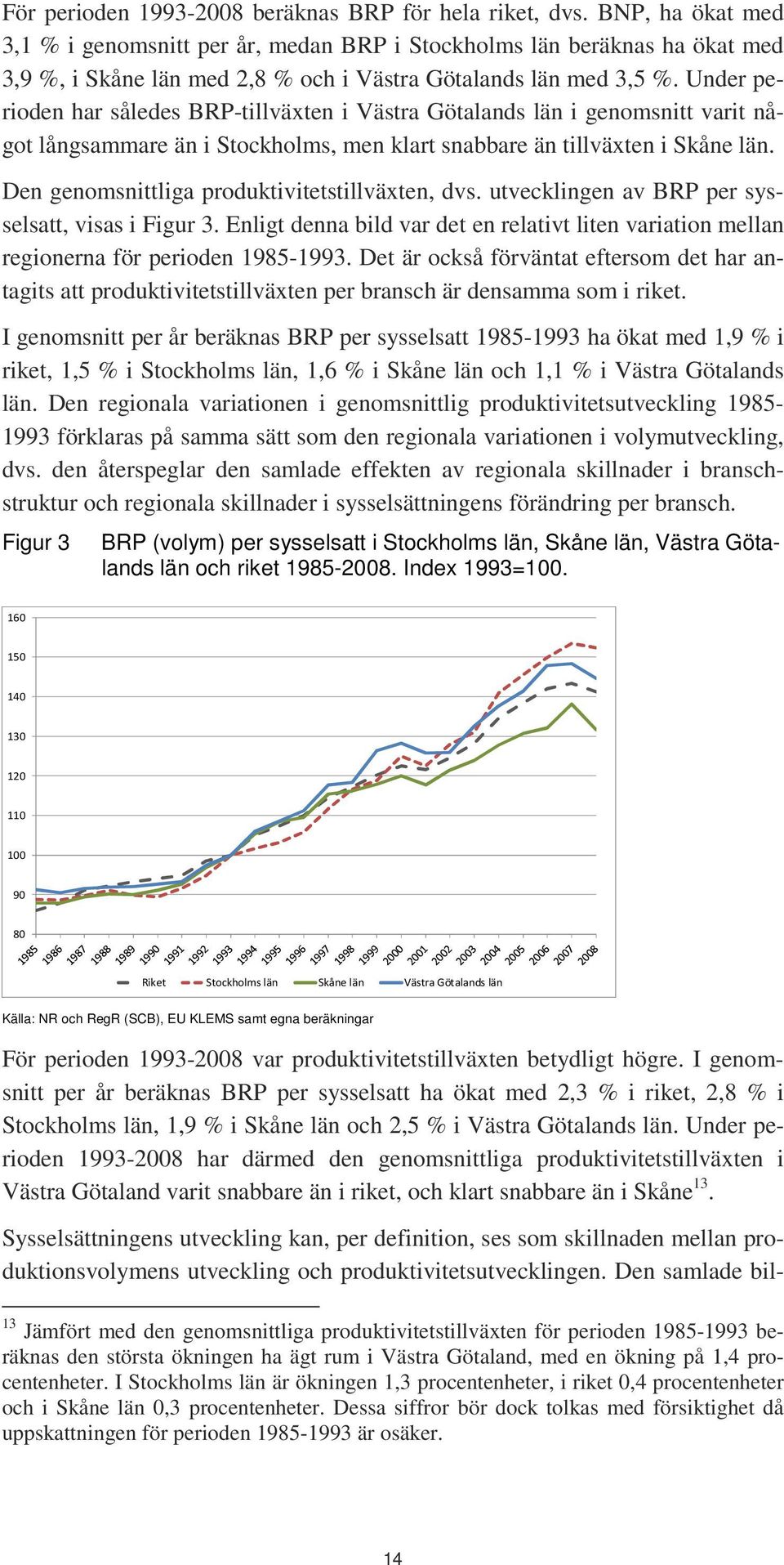 Under perioden har således BRP-tillväxten i Västra Götalands län i genomsnitt varit något långsammare än i Stockholms, men klart snabbare än tillväxten i Skåne län.