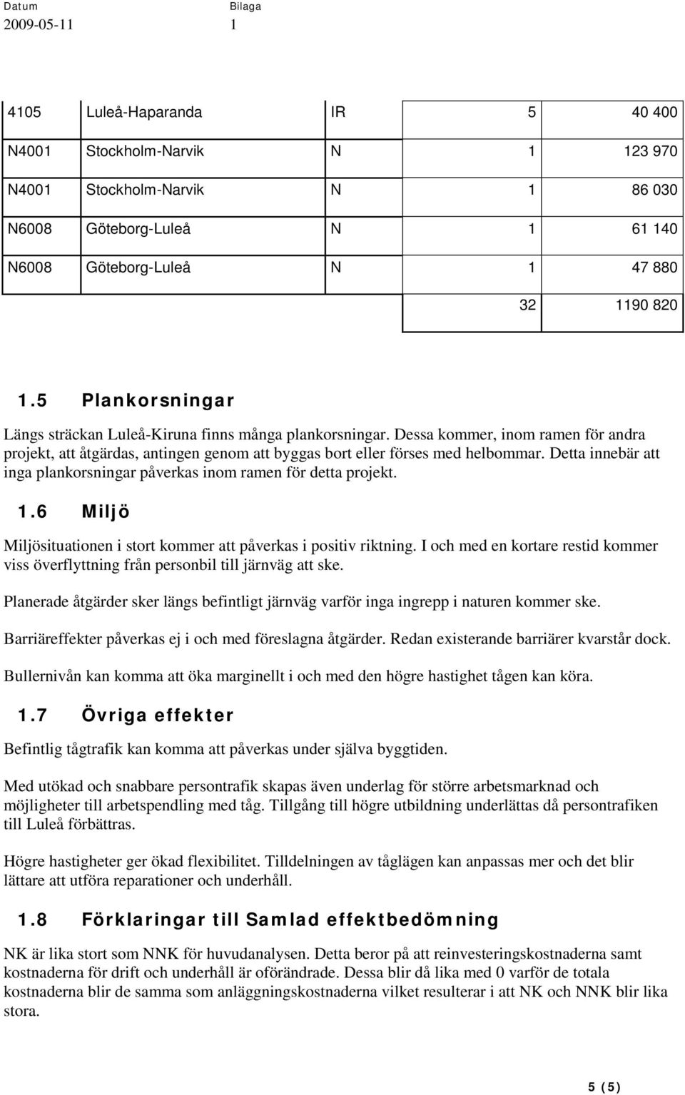 Detta innebär att inga plankorsningar påverkas inom ramen för detta projekt. 1.6 Miljö Miljösituationen i stort kommer att påverkas i positiv riktning.