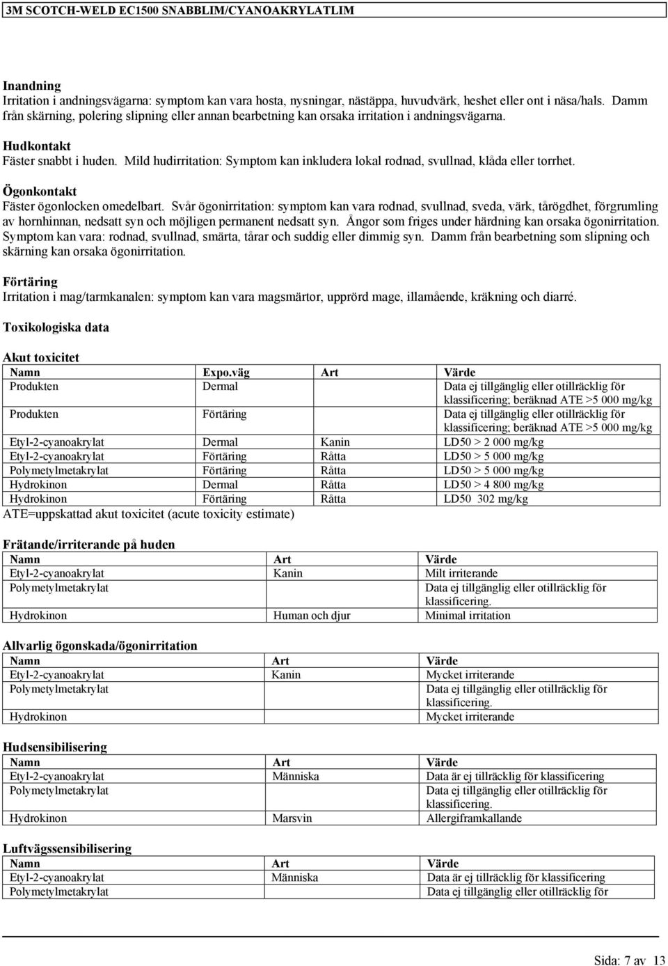 Mild hudirritation: Symptom kan inkludera lokal rodnad, svullnad, klåda eller torrhet. Ögonkontakt Fäster ögonlocken omedelbart.