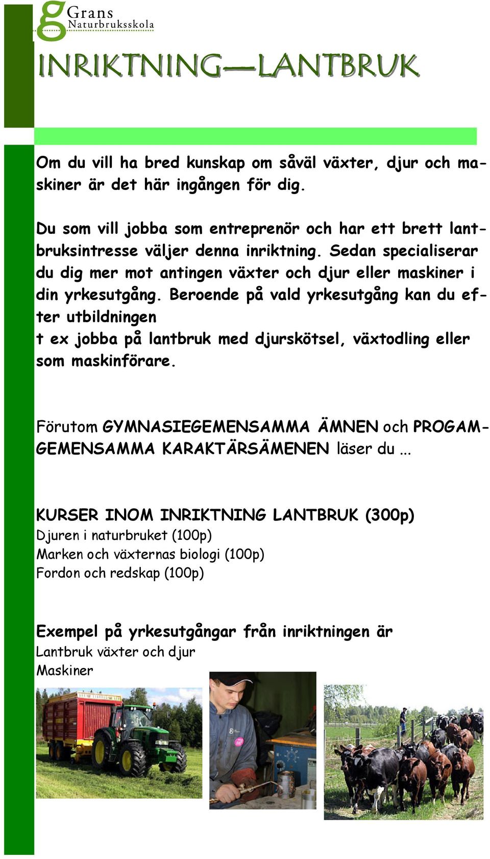 Sedan specialiserar du dig mer mot antingen växter och djur eller maskiner i din yrkesutgång.