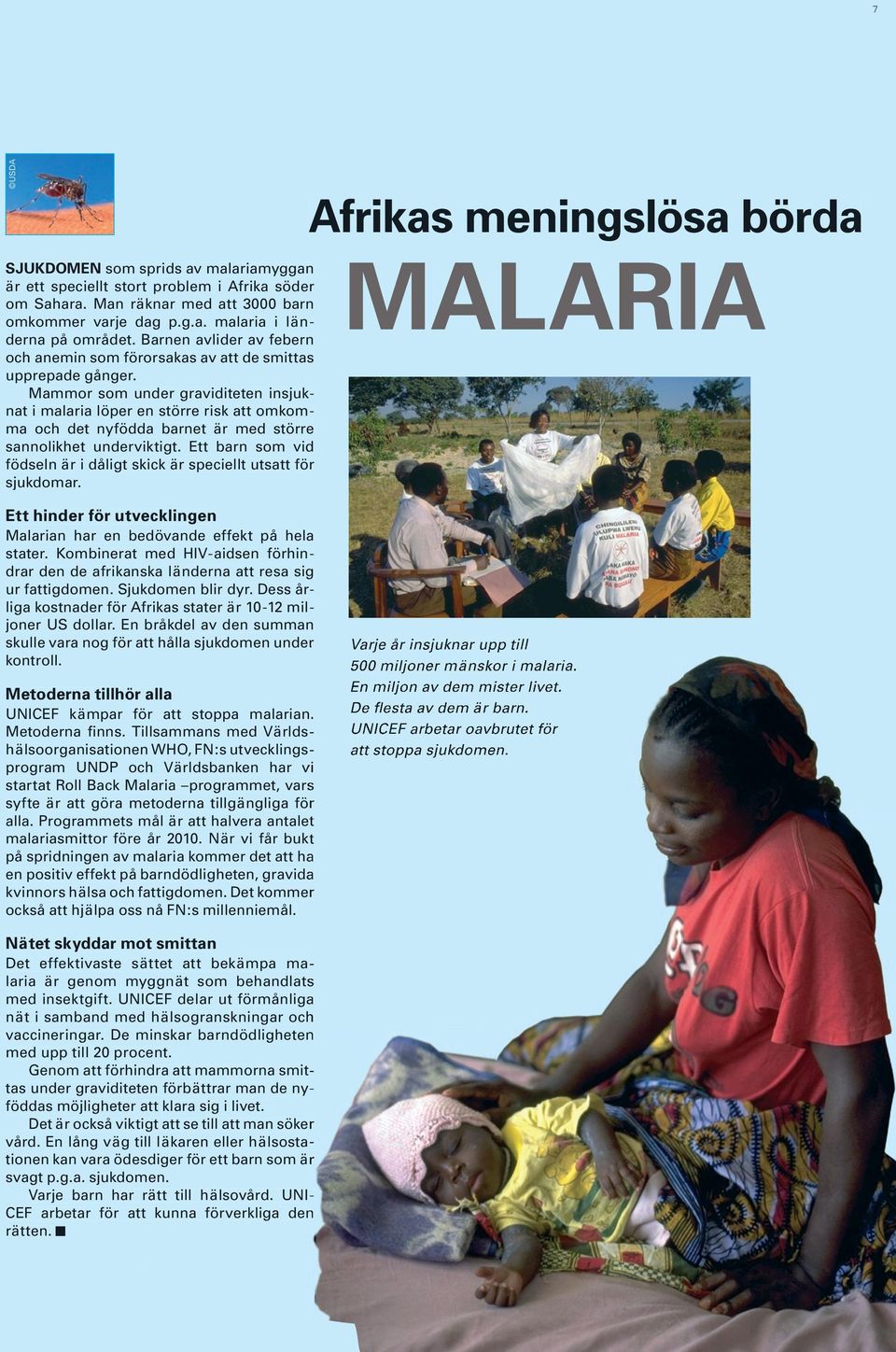 Mammor som under graviditeten insjuknat i malaria löper en större risk att omkomma och det nyfödda barnet är med större sannolikhet underviktigt.