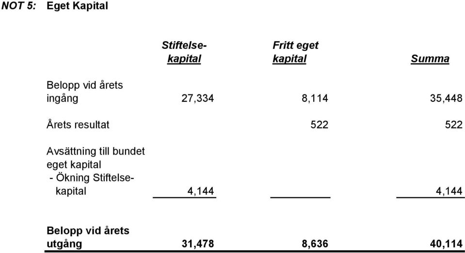 resultat 522 522 Avsättning till bundet eget kapital - Ökning